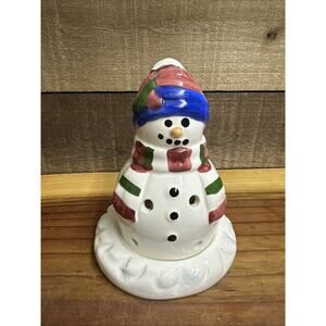 Hermitage Pottery Snowman Candle Holder On Plate